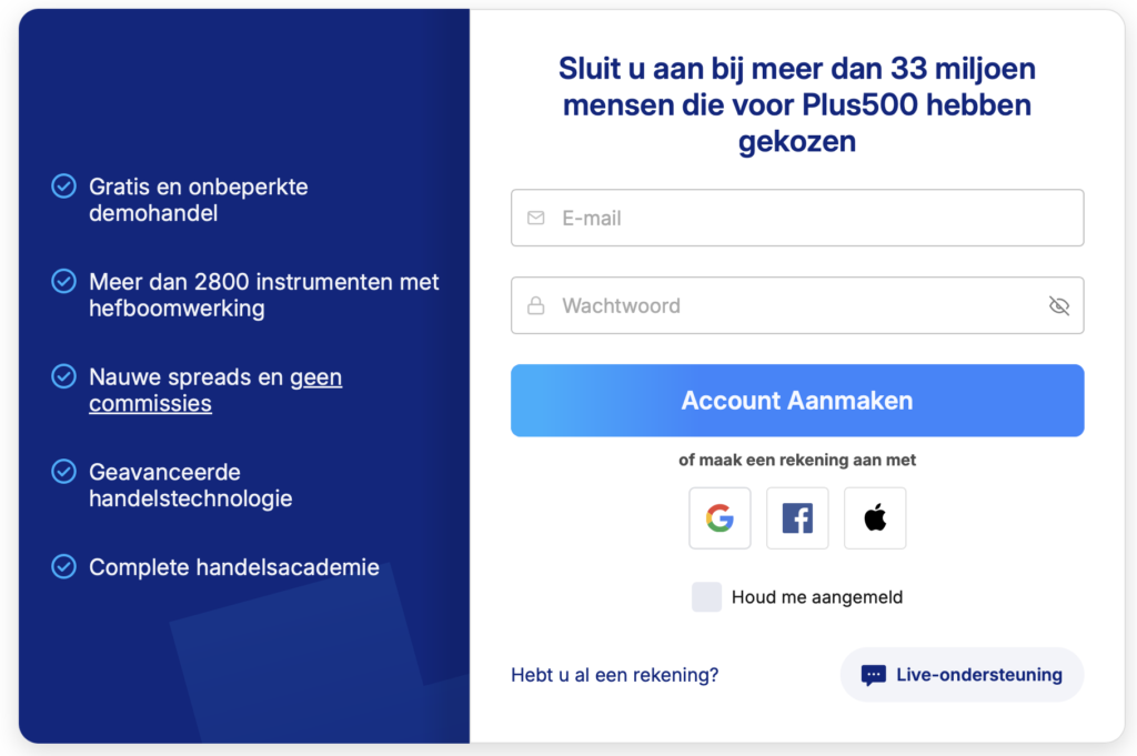 Account aanmaken bij Plus500 broker