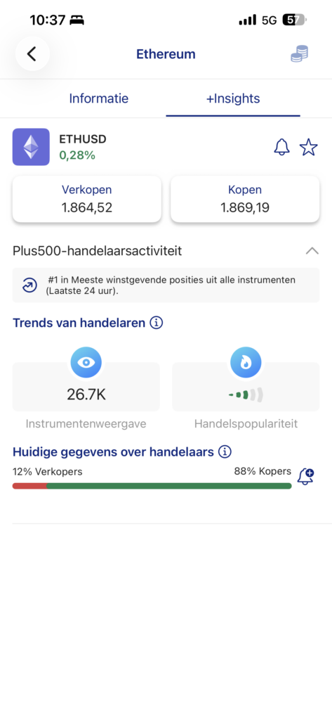 +Insights van Plus500 geven je volledige inzage in je trades