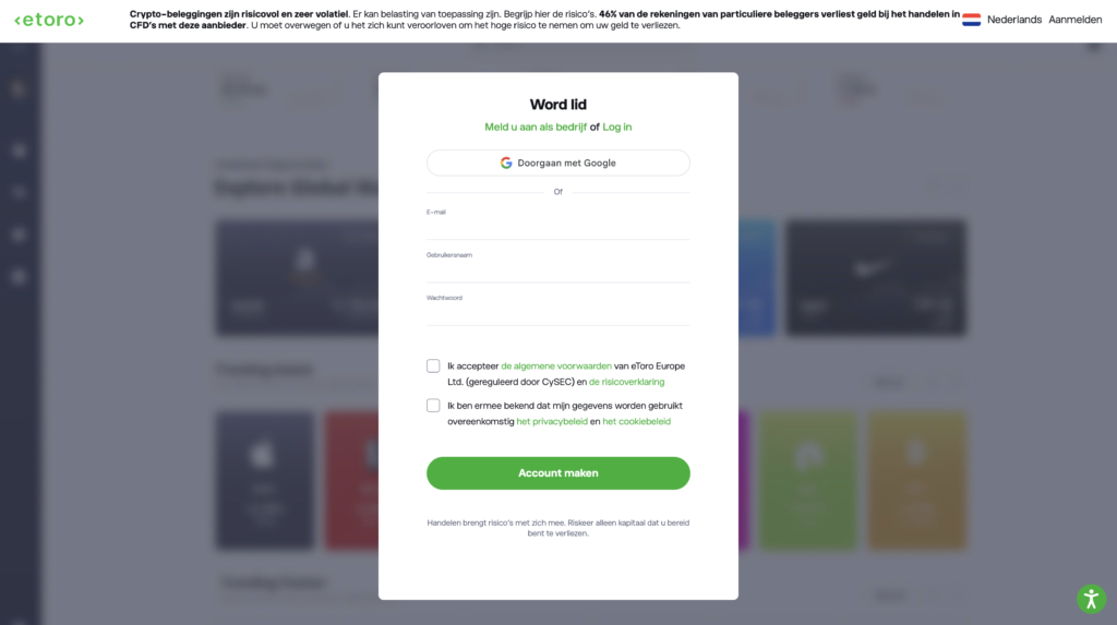 Registreren bij eToro