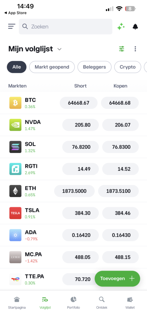 De watchlist-functie van de eToro app is erg eenvoudig in gebruik.